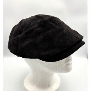 Black 100% LEATHER Suede Driving Newsboy Ivy Hat Golf Gatsby Flat Cabbie 7 3/4